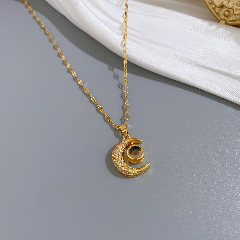 Collar de clavícula te amo con proyección de luna de acero inoxidable al por mayor